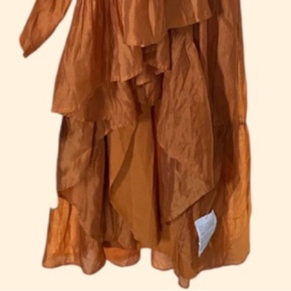ASOS Elegant Bronze Orange Hi-Low Halter Dress - Picture 5 of 7